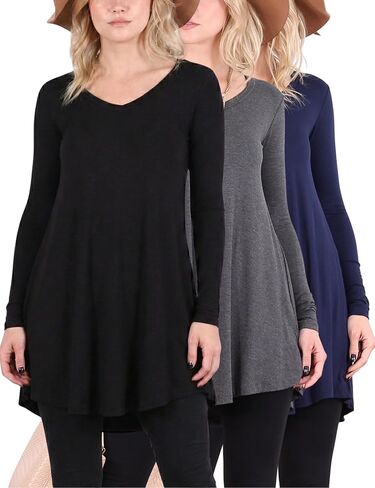 Popana 3 Pack Long Sleeve Tunic Tops for Women, Loose Fit Dressy Long Tops to Wear with Leggings, Soft Stretchy in Saudi Arabia