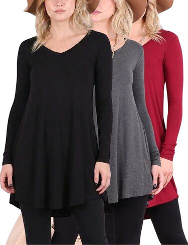 Popana 3 Pack Long Sleeve Tunic Tops for Women, Loose Fit Dressy Long Tops to Wear with Leggings, Soft Stretchy in Saudi Arabia