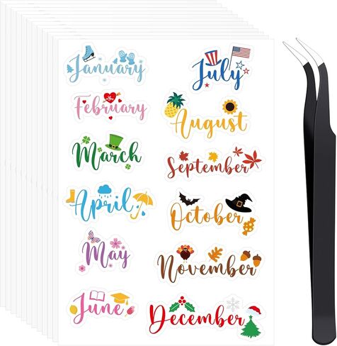 Epakh 12 Sheets Monthly Planner Stickers Handwritten Journaling Stickers with Elbow Tweezer Monthly Calendar Sticker for Planners Journals Calendars Paper Book Decoration Accessories Scrapbooking in Saudi Arabia
