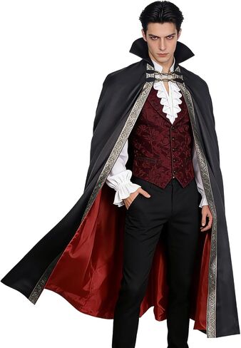 Joukavor Men's Vampire Cape with Stand Up Collar - Victorian Gothic Cloak for Renaissance & Halloween Cosplay in Kuwait