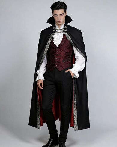 Joukavor Men's Vampire Cape with Stand Up Collar - Victorian Gothic Cloak for Renaissance & Halloween Cosplay in Kuwait