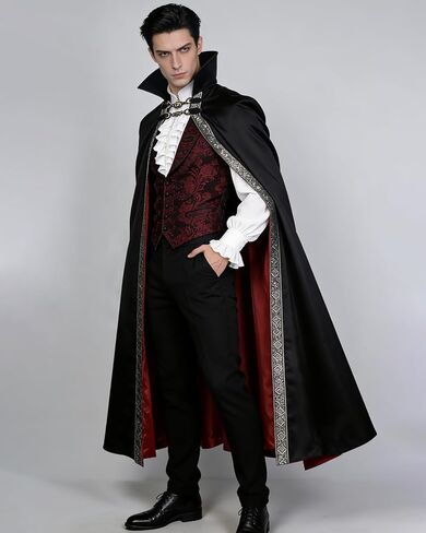 Joukavor Men's Vampire Cape with Stand Up Collar - Victorian Gothic Cloak for Renaissance & Halloween Cosplay in Kuwait