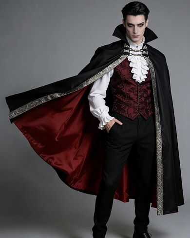 Joukavor Men's Vampire Cape with Stand Up Collar - Victorian Gothic Cloak for Renaissance & Halloween Cosplay in Kuwait