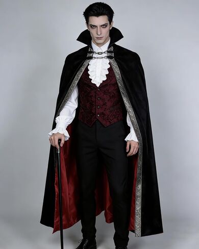 Joukavor Men's Vampire Cape with Stand Up Collar - Victorian Gothic Cloak for Renaissance & Halloween Cosplay in Kuwait