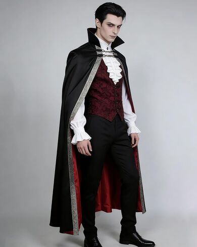Joukavor Men's Vampire Cape with Stand Up Collar - Victorian Gothic Cloak for Renaissance & Halloween Cosplay in Kuwait