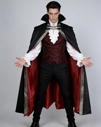 Joukavor Men's Vampire Cape with Stand Up Collar - Victorian Gothic Cloak for Renaissance & Halloween Cosplay in Kuwait