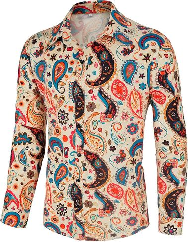1970s Retro Vintage Floral Print Disco Shirt for Men Costume in Saudi Arabia