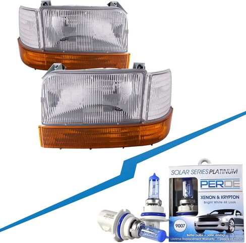HEADLIGHTSDEPOT Halogen Headlight Compatible with Ford Bronco F-150 F-250 Includes Right Passenger Side Headlamp w/Corners and Signal Lights w/Xenon Bulbs in Saudi Arabia