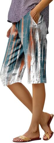 Bermuda Shorts for Women Knee Length Cotton Linen Wide Leg Summer Shorts High Waisted Loose Fit Casual Trousers in Saudi Arabia