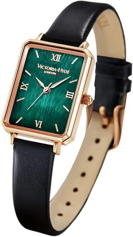 VICTORIA HYDE Gorgeous Women's Watch Green Mother of Pearl Dial Elegant Timepiece Rectangular Face Watches with Black Leather Band (Black) in Kuwait