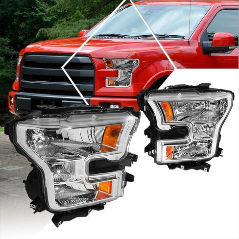 2Pcs Headlights Assembly Compatible with Ford F150 Pickup 15-17 | Headlamps with Black Housing Amber Corner in Saudi Arabia