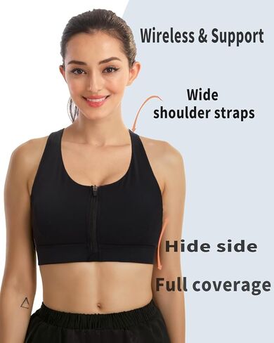 High Support Sports Bras for Women - High Impact Sports Bra Zip Front Padded Strappy Back Workout Bra in Saudi Arabia