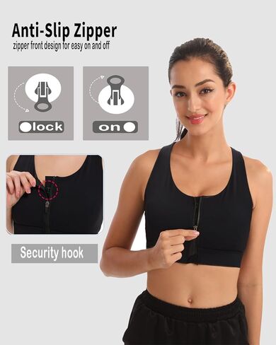 High Support Sports Bras for Women - High Impact Sports Bra Zip Front Padded Strappy Back Workout Bra in Saudi Arabia