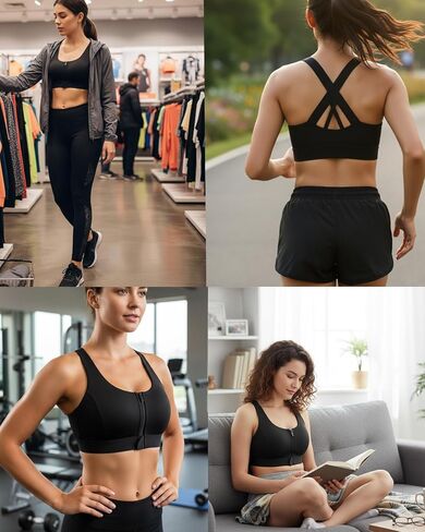 High Support Sports Bras for Women - High Impact Sports Bra Zip Front Padded Strappy Back Workout Bra in Saudi Arabia