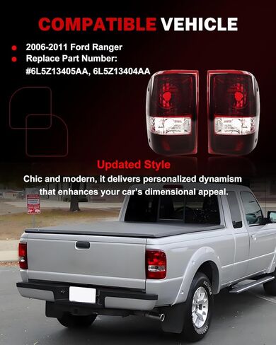مصابيح خلفية متوافقة مع Ford Ranger 2006-2011، جانب السائق والراكب، مجموعة المصابيح الخلفية للمصابيح الخلفية، عدسات حمراء داكنة in Saudi Arabia