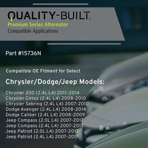 QUALITY-BUILT Premium New Alternator 15736N - OE Compatible with Select 2007-2017 Chrysler/Dodge/Jeep (200,Avenger,Caliber,Cirrus,Compass,Patriot,Sebring) in Saudi Arabia