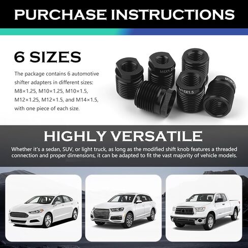 6PCS Shift Knob Adapter Set,M8/M10/M12/M14 Stick Shift Knob Thread Adapter for Tight Connections,Aluminum Alloy Gear Shifter Knobs Adapters Replacement for Modified Gear Shifters in Saudi Arabia