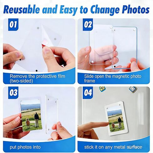 8 Pack Acrylic Magnetic Photo Frames for Fridge,2.36x3.54 Inch Double Sided Clear Mini Picture Frames,Perfect for Fujifilm Instax Mini & Polaroid Film,Refrigerator Magnet Photo Holders for Home Office in Kuwait