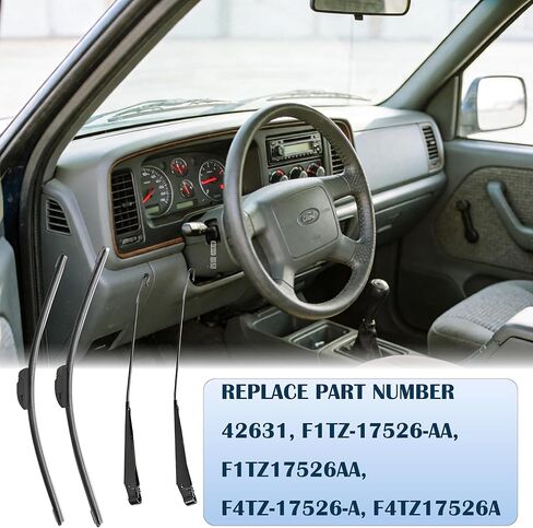 زوج واحد من ذراع ممسحة الزجاج الأمامي ومجموعة الشفرات F1TZ-17526-AA F4TZ-17526-A متوافق مع Ford F-150/F-250/Bronco 1991-1996، F-350/ F-Super Duty 1991-1997 in Kuwait