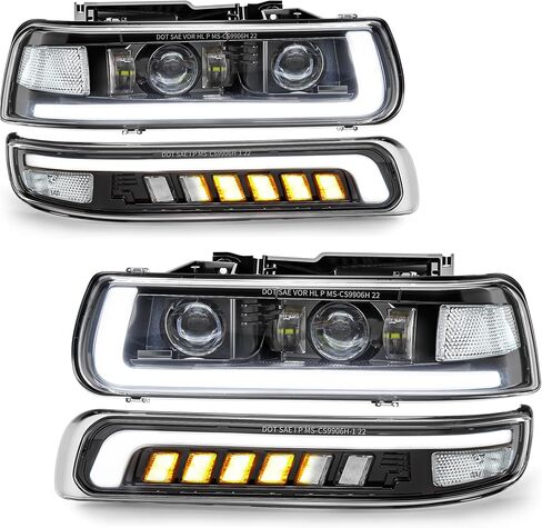 LED Headlights Assembly Headlamps Replacement Compatible with 1999-2002 Chevy Silverado 2000-2006 Chevy Suburban 00-06 Tahoe DRL Turn Signal Hi/Low Beam with Bulbs (NOT FIT for GMC) in Kuwait
