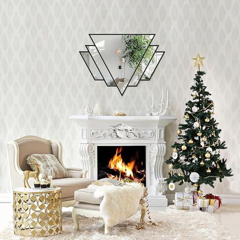 Black Triangle Decor Mirror for Wall,24x32Inch Farmhouse Wall Mirror,Modern Wall Mounted Mirrors,Metal Framed Vintage Ornate Art Mirror for Living Room Bedroom Fireplace Hallway in Kuwait