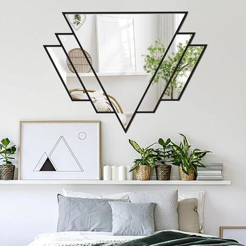 Black Triangle Decor Mirror for Wall,24x32Inch Farmhouse Wall Mirror,Modern Wall Mounted Mirrors,Metal Framed Vintage Ornate Art Mirror for Living Room Bedroom Fireplace Hallway in Kuwait