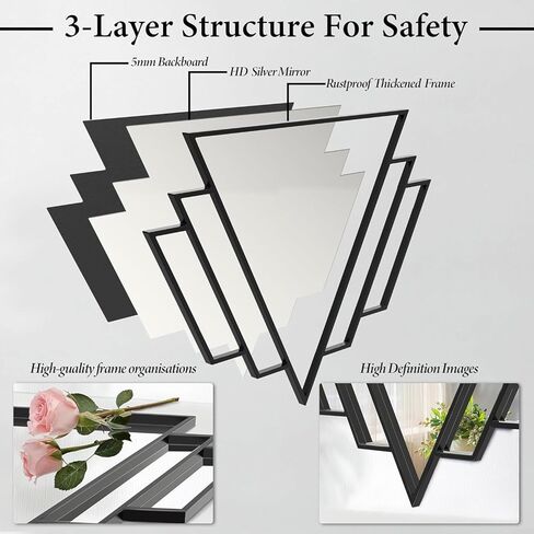 Black Triangle Decor Mirror for Wall,24x32Inch Farmhouse Wall Mirror,Modern Wall Mounted Mirrors,Metal Framed Vintage Ornate Art Mirror for Living Room Bedroom Fireplace Hallway in Kuwait