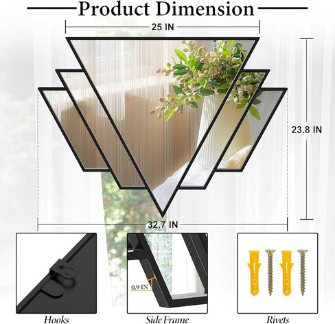 Black Triangle Decor Mirror for Wall,24x32Inch Farmhouse Wall Mirror,Modern Wall Mounted Mirrors,Metal Framed Vintage Ornate Art Mirror for Living Room Bedroom Fireplace Hallway in Kuwait