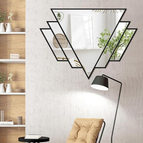 Black Triangle Decor Mirror for Wall,24x32Inch Farmhouse Wall Mirror,Modern Wall Mounted Mirrors,Metal Framed Vintage Ornate Art Mirror for Living Room Bedroom Fireplace Hallway in Kuwait