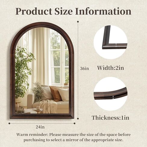 مرآة حمام مقوسة بإطار من الخشب البني الداكن من Tanmicoshomy مقاس 24 × 36 بوصة، مرآة حائط خشبية لغرفة المعيشة أو غرفة النوم أو المدخل in Kuwait