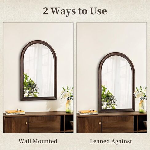 مرآة حمام مقوسة بإطار من الخشب البني الداكن من Tanmicoshomy مقاس 24 × 36 بوصة، مرآة حائط خشبية لغرفة المعيشة أو غرفة النوم أو المدخل in Kuwait