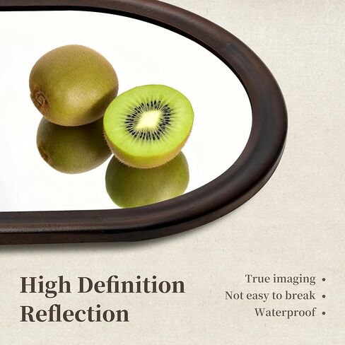 مرآة حمام مقوسة بإطار من الخشب البني الداكن من Tanmicoshomy مقاس 24 × 36 بوصة، مرآة حائط خشبية لغرفة المعيشة أو غرفة النوم أو المدخل in Kuwait