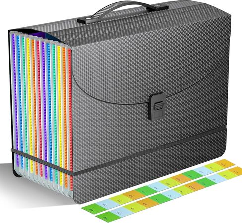 25 Pockets Expanding File Folders,Portable Accordion File Organizer,Expandable File Folder,Bill,Paper Receipt,Document Organizer,Plastic Accordian Filing Box,Colored Tabs,A4/Letter Size in Kuwait