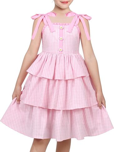 Sunny Fashion Girls Dress Spaghetti Gingham Ruffle Light Yellow Plaid Casual in Saudi Arabia