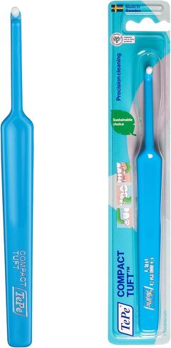 TEPE Compact Tuft Toothbrush, Tufted Brush End Orthodontic Toothbrush for Braces, Dental Implants, Denture Brush, Small Head Toothbrush, 1 Pk in Kuwait