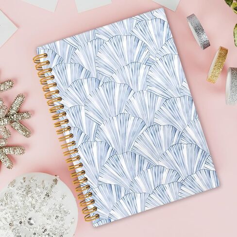 Blue Seashell Spiral Notebook Journal, Blue Coastal Beach Journal, Trendy Preppy Beachy Ocean Hardcover Notebook 5.5x8.3 in Saudi Arabia