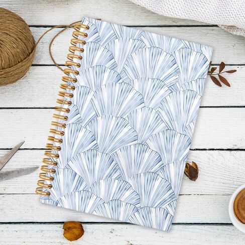 Blue Seashell Spiral Notebook Journal, Blue Coastal Beach Journal, Trendy Preppy Beachy Ocean Hardcover Notebook 5.5x8.3 in Saudi Arabia