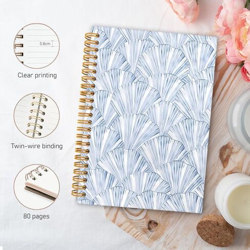 Blue Seashell Spiral Notebook Journal, Blue Coastal Beach Journal, Trendy Preppy Beachy Ocean Hardcover Notebook 5.5x8.3 in Saudi Arabia
