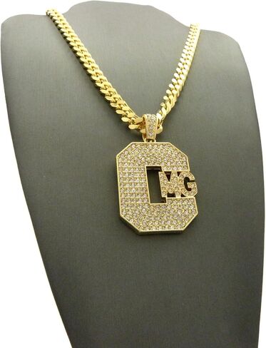 NEW ICED OUT 'CMG' PENDANT & 6mm/24" CUBAN CHAIN HIP HOP NECKLACES - RC2250G in Kuwait
