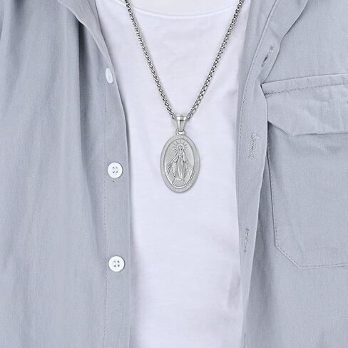 Rnivida Miraculous Medal Necklace for Men, Saint Benedict Michael Virgin Mary Medals Pendant Necklace in Saudi Arabia