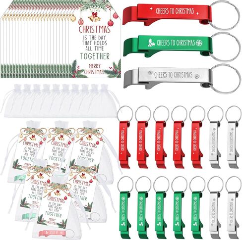 Tondiamo 24 Sets Christmas Favors for Adults Merry Christmas Bottle Opener Keychain Funny Christmas Gifts with Tags and Gift Bags Christmas Supplies for Guests Souvenirs Gifts, 3 Styles in Saudi Arabia