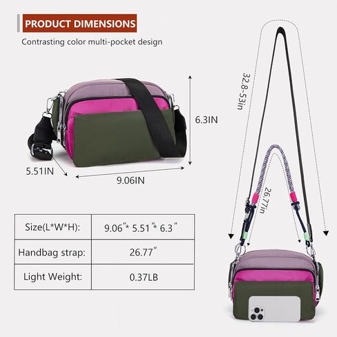 Cross body Purse Nylon Quilted Crossbody Bags for Women, Small Shoulder Handbag multi pocket purses with 4 Zippers, Travel | multi pocket purses in Saudi Arabia
