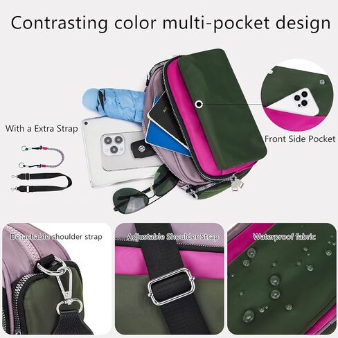 Cross body Purse Nylon Quilted Crossbody Bags for Women, Small Shoulder Handbag multi pocket purses with 4 Zippers, Travel | multi pocket purses in Saudi Arabia