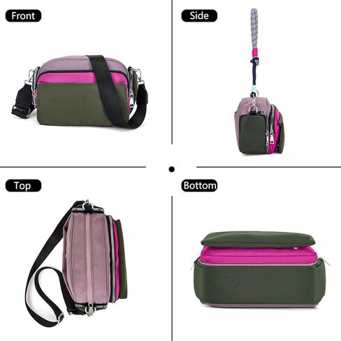 Cross body Purse Nylon Quilted Crossbody Bags for Women, Small Shoulder Handbag multi pocket purses with 4 Zippers, Travel | multi pocket purses in Saudi Arabia