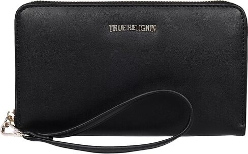 True Religion East/West Zip-Around Wallet, Sleek Everyday Organizer, Detachable Wristlet Strap, Black in Saudi Arabia