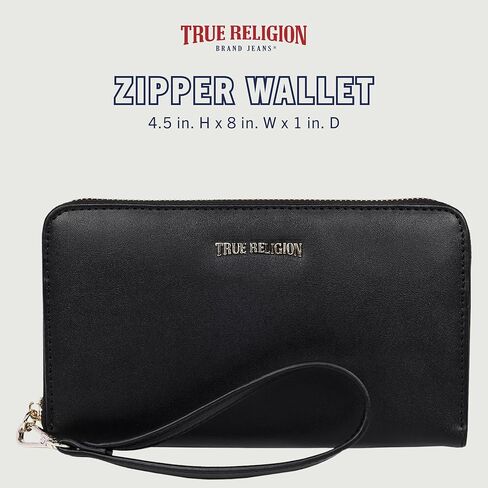 True Religion East/West Zip-Around Wallet, Sleek Everyday Organizer, Detachable Wristlet Strap, Black in Saudi Arabia