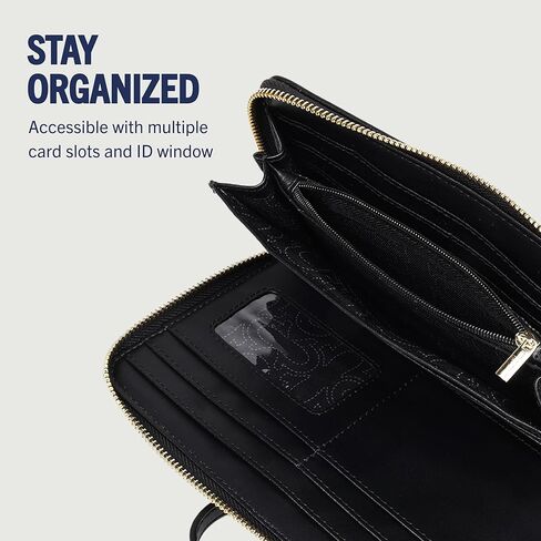 True Religion East/West Zip-Around Wallet, Sleek Everyday Organizer, Detachable Wristlet Strap, Black in Saudi Arabia