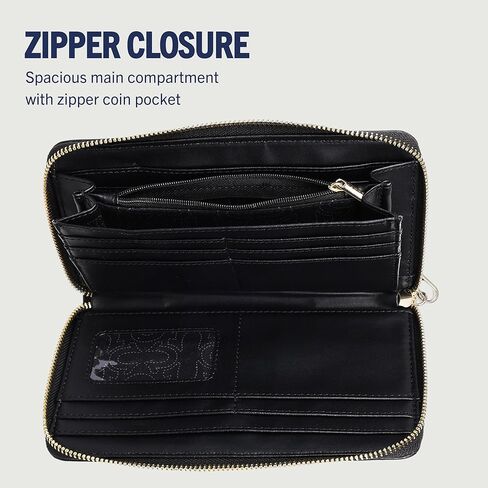 True Religion East/West Zip-Around Wallet, Sleek Everyday Organizer, Detachable Wristlet Strap, Black in Saudi Arabia