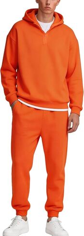 TUVEKE Men's Tracksuits Mens Quarter Zip Pullover And Joggers Pant Half Zip 2 Piece Outfits Casual Athletic Hooded Sweat Suit in Kuwait