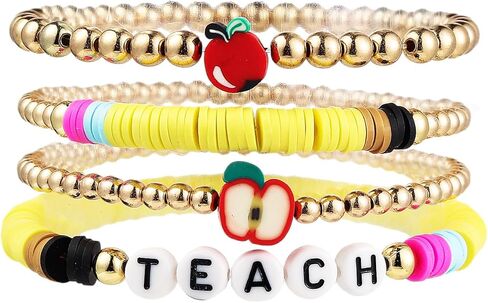 Teacher Appreciation Stackable Bracelets Colorful Solf Clay Love Teach Inspire Letter Beaded Handmade Adjustable Jewelry Sweet Teacher Back to School Gifts for Women in Saudi Arabia